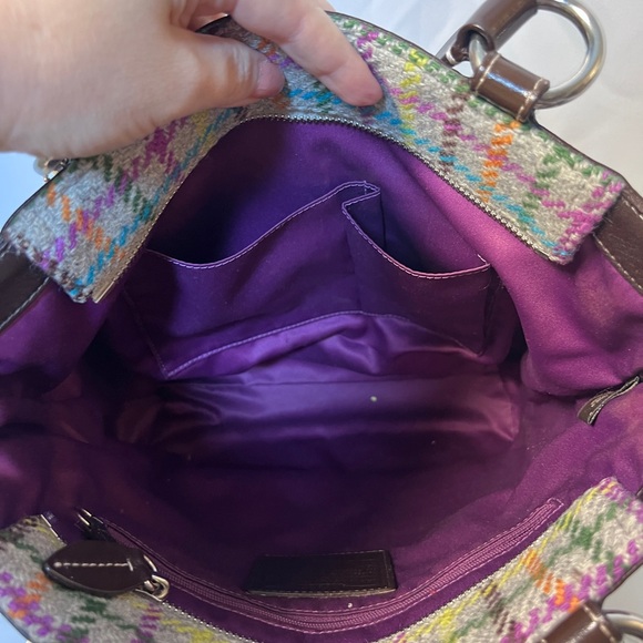COACH Wool Tattersall Purse in Grey Plaid with lilac satin interior - Picture 8 of 11